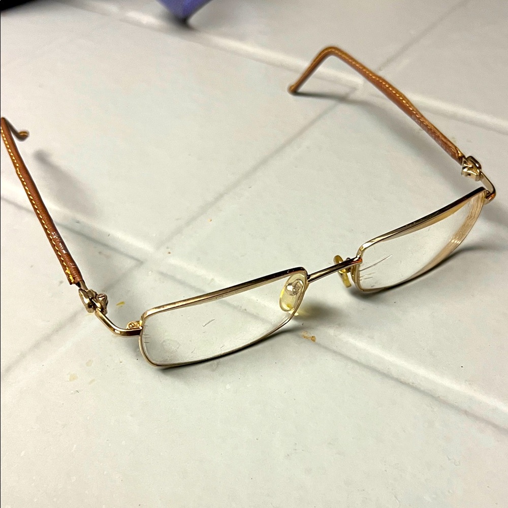 🔥VINTAGE MARC ECKO GOLD GLASSES W/ BROWN LEATHER